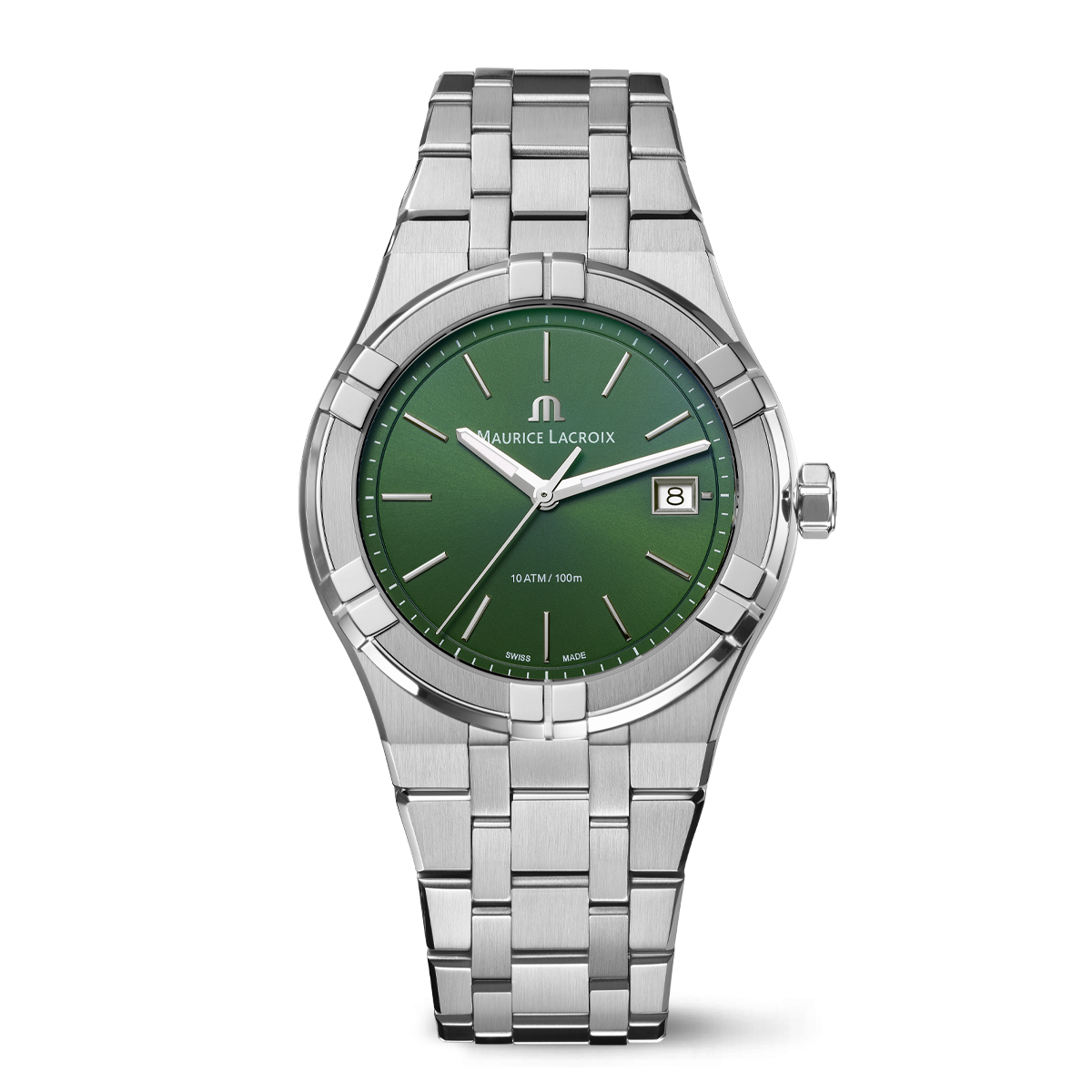 Steel, green, index rhodied AIKON QUARTZ DATE 40MM