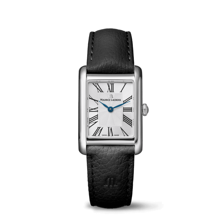 Steel, silver, 12 ROMAN NUMBER black FIABA SQUARE