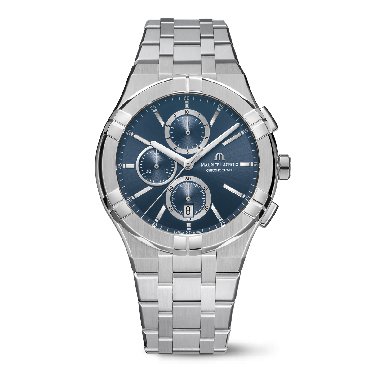 Steel, BLUE, 12 ind. rhodied AIKON QUARTZ CHRONOGRAPH