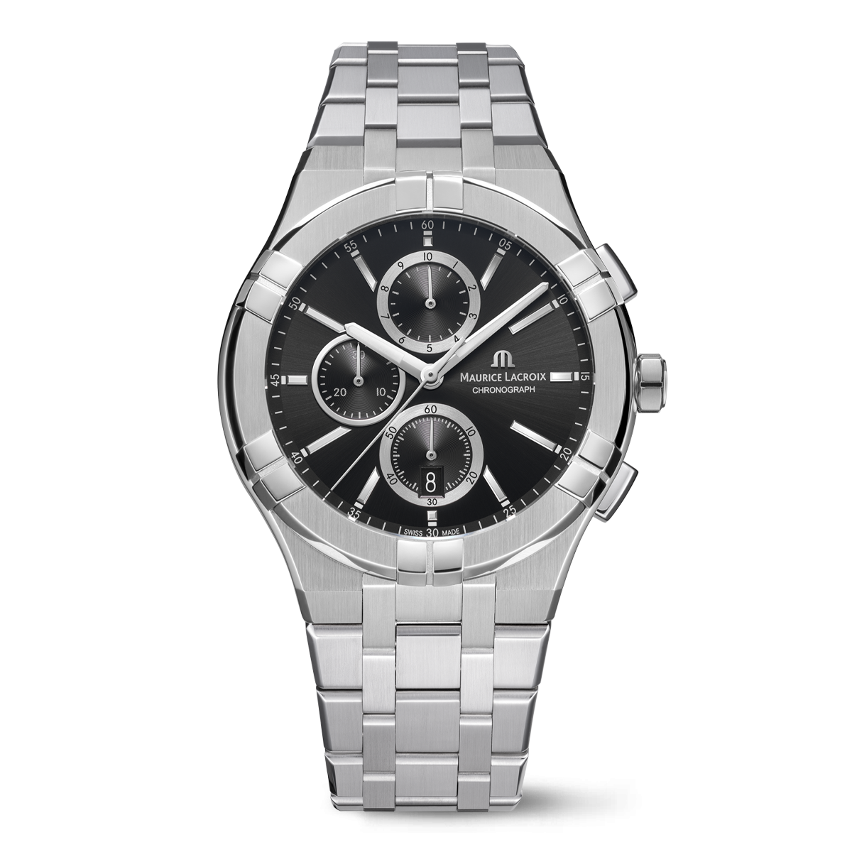 Steel, black, 12 ind. rhodied AIKON QUARTZ CHRONOGRAPH